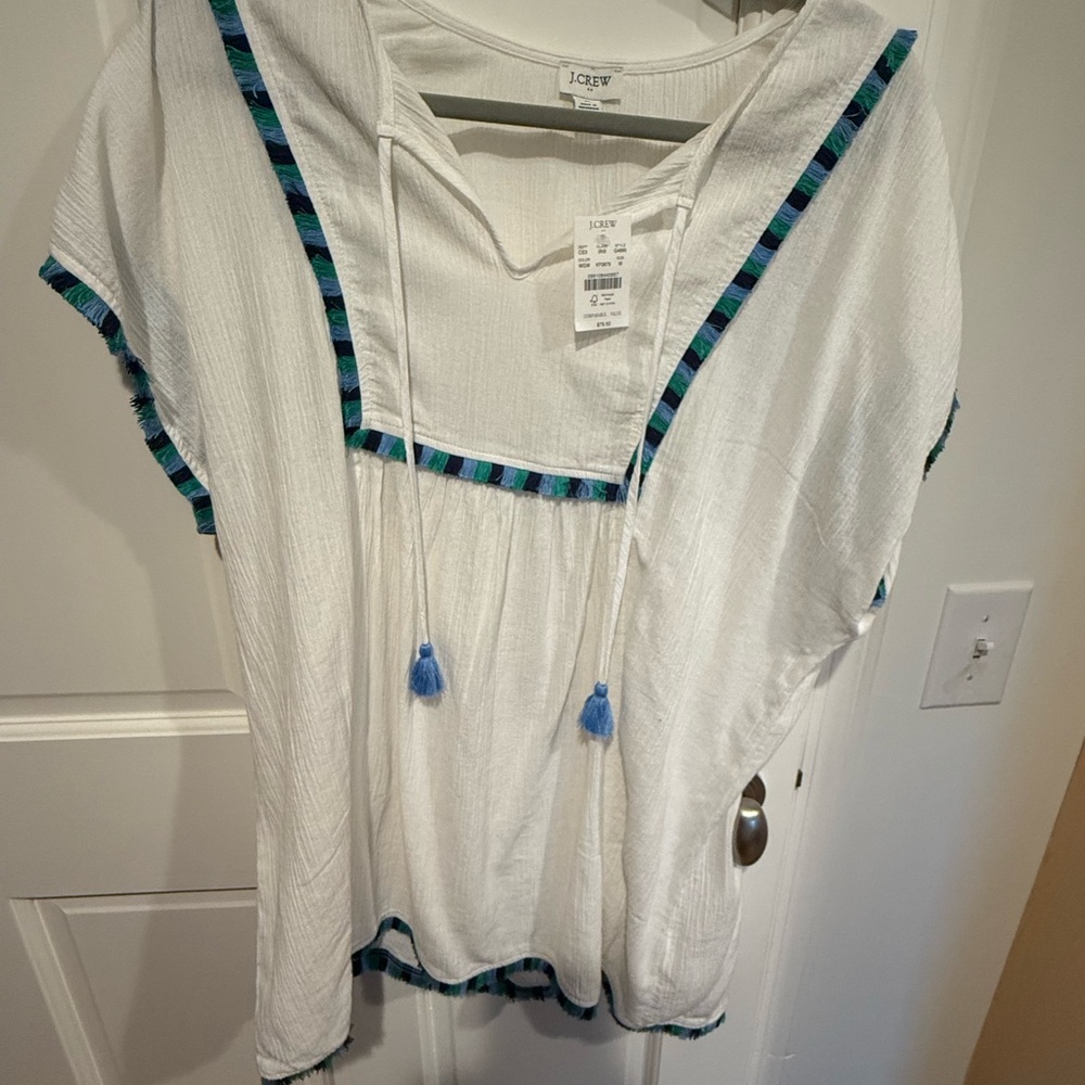 J.Crew White Tunic with Blue and Green Trim